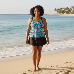 Catherines Women's One Piece Swimsuit Swim Dress Bathing Suit Size 24W Floral